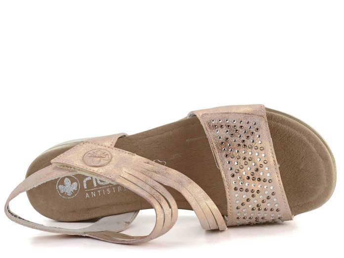 Rieker sandály s pásky na suchý zip rosegold V3764-90