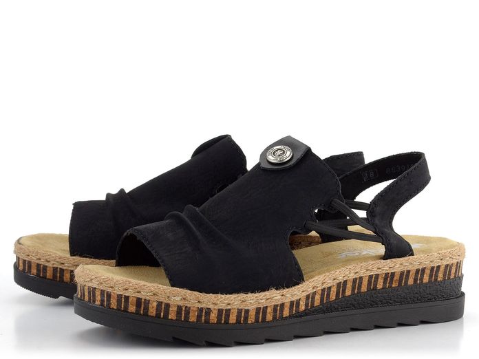 Rieker černé sandály se širokým nártem a gumičkami V7972-00