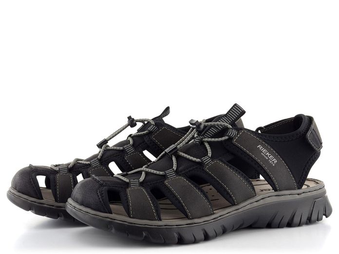 Rieker černé pánské sandály s olivkou 26770-00