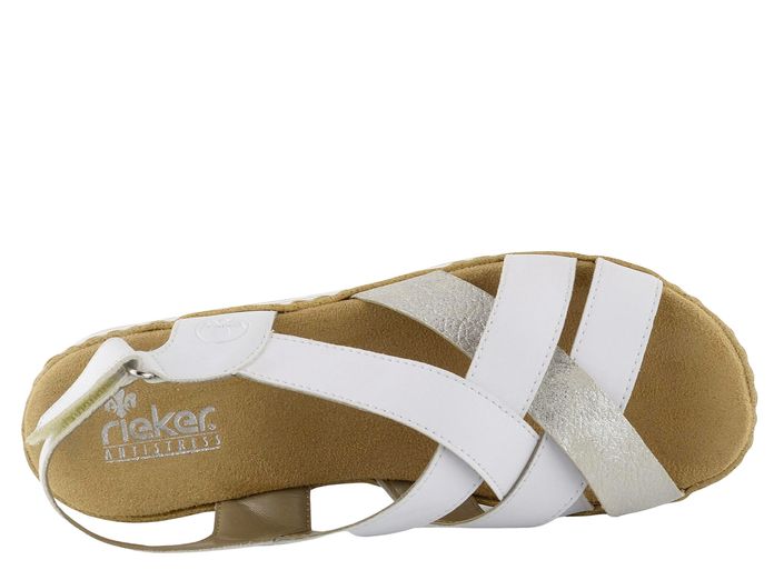 Rieker sandály na klínku bílé/stříbrné V0279-80